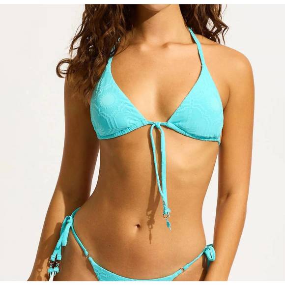 NEW SEAFOLLY oasis slide tri bikini top in atoll